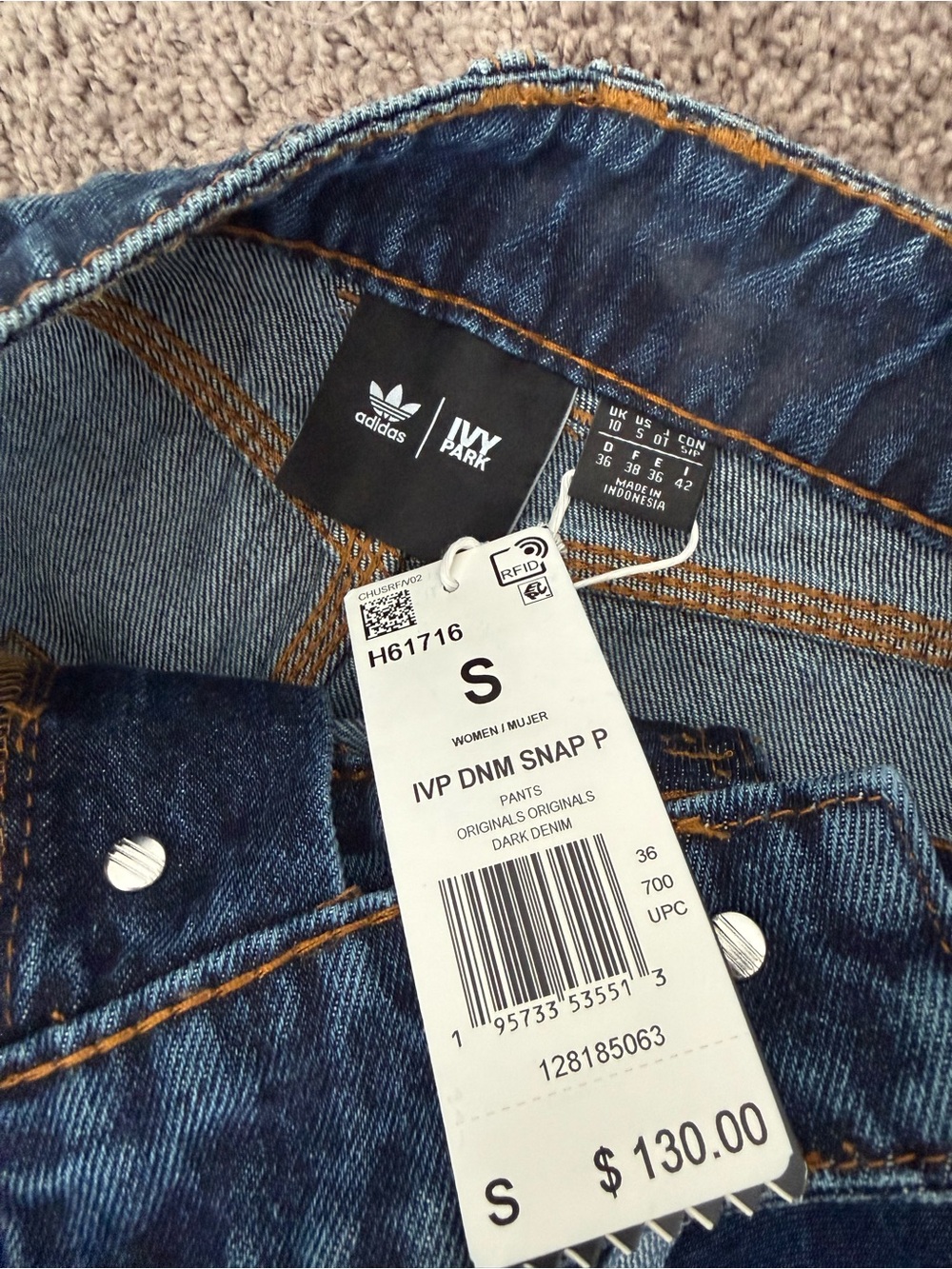 Beyoncé ivy park x adidas Wide Leg Dark Blue Jeans with Light Blue Stripe Detail - Picture 4 of 6